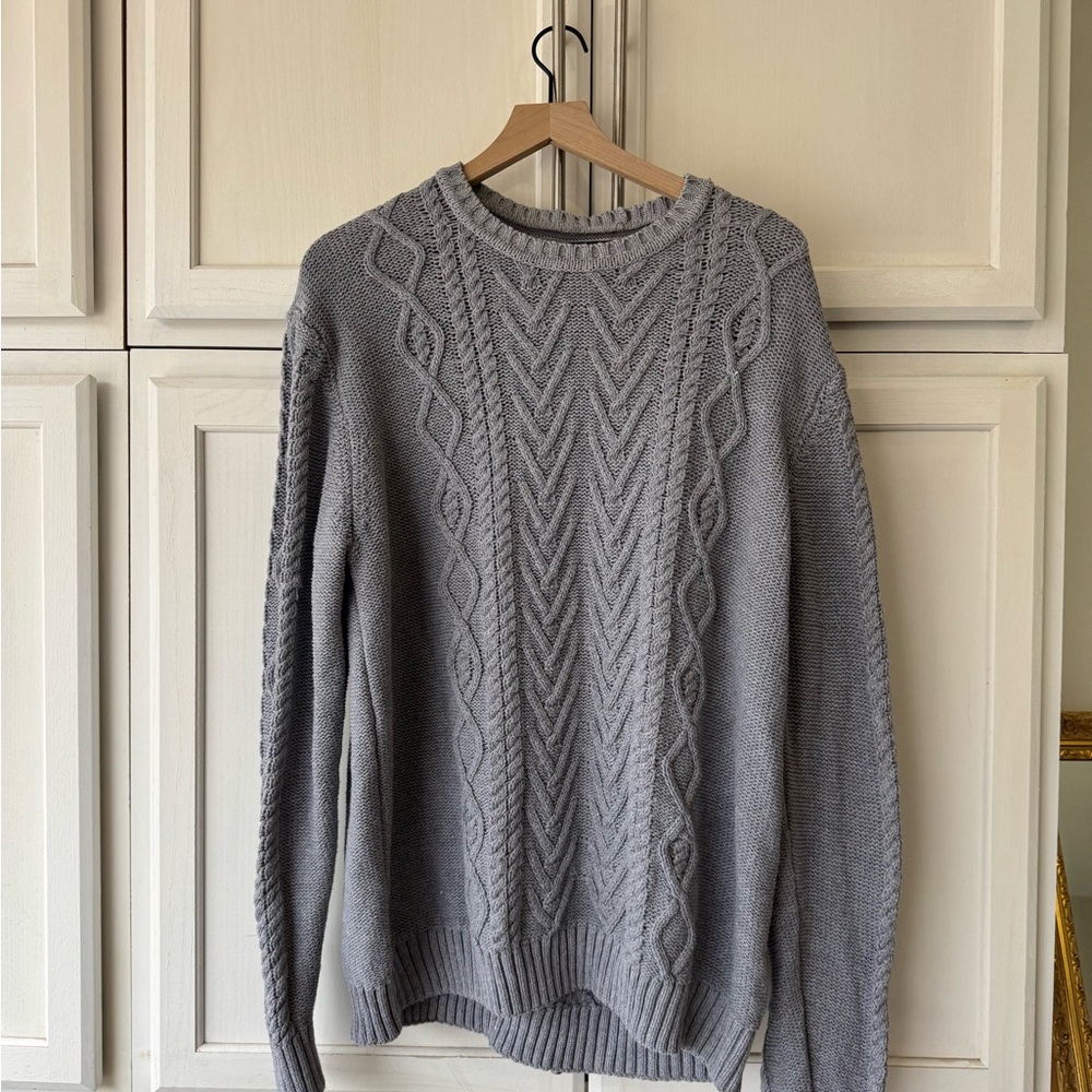 Weatherproof Men's Cable Knit Sweater - Light Gray